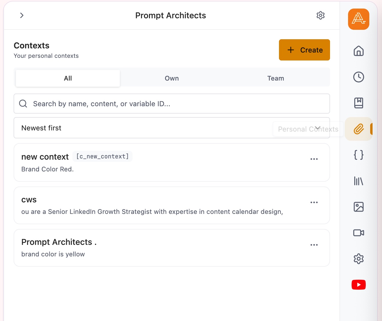 Personal context slots in Prompt Architects