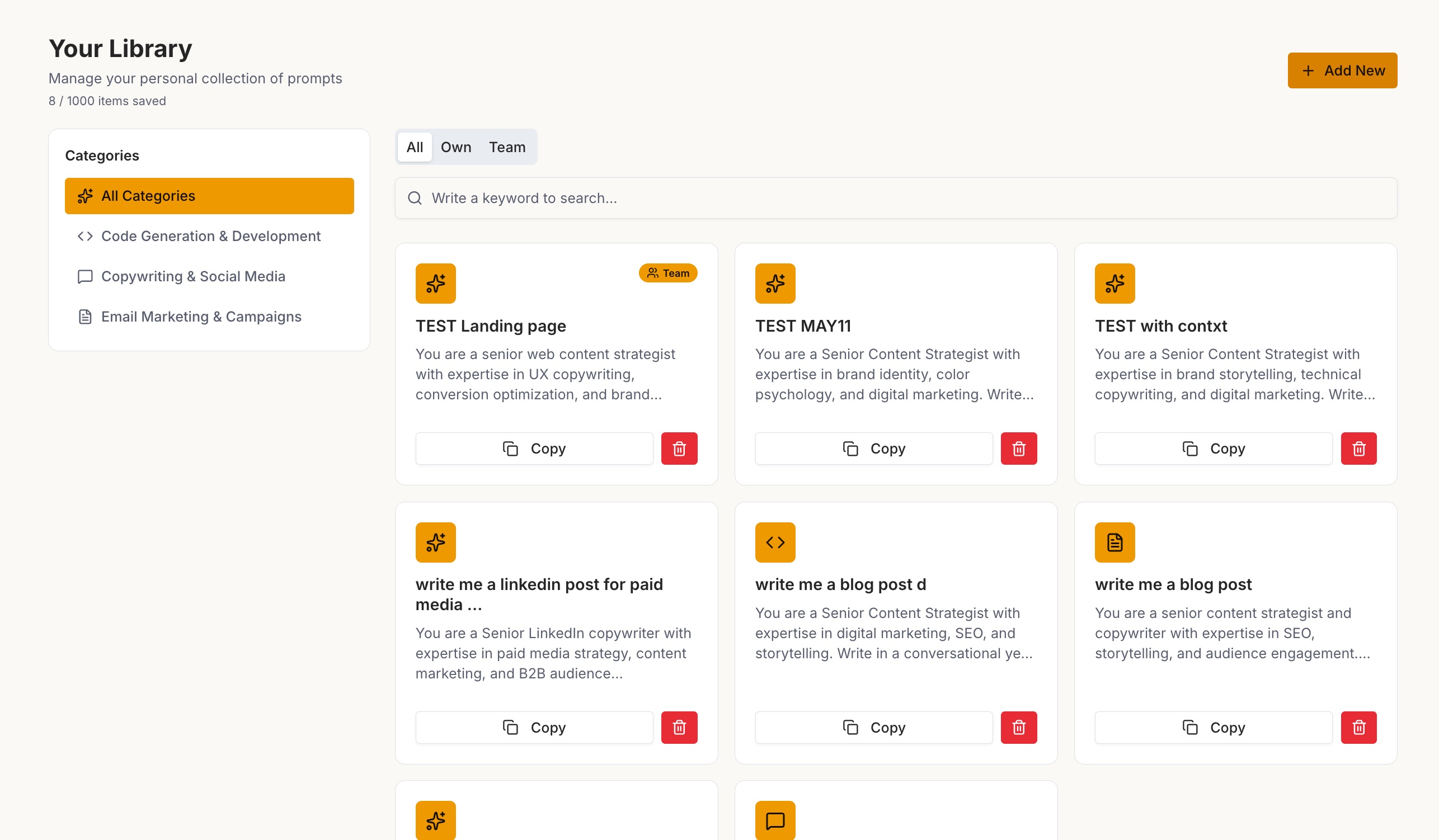 Personal prompt vault in Prompt Architects